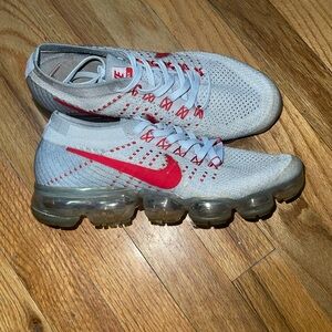Nike Light Gray and Red Flyknit Sneakers